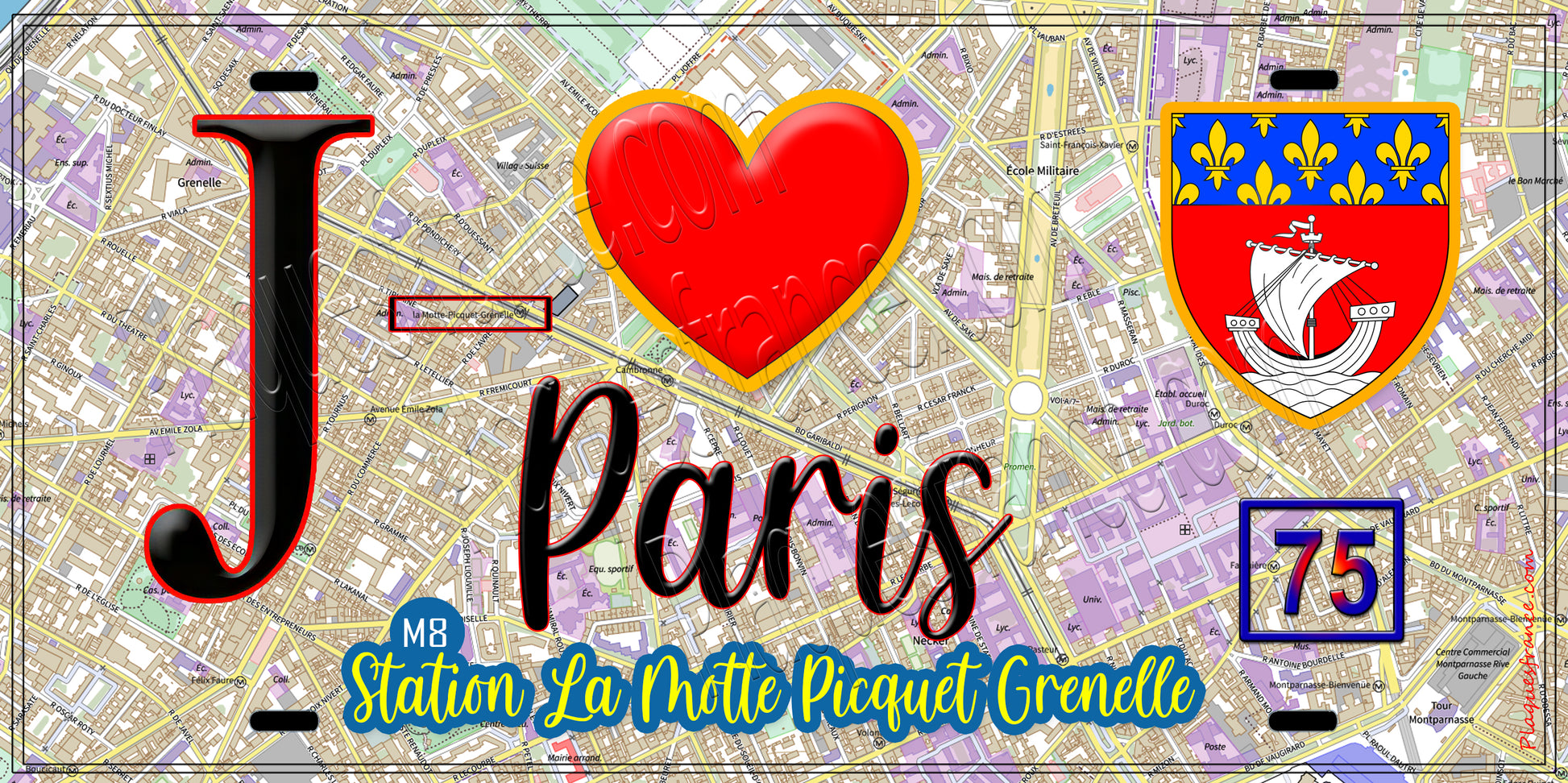 Plaque métal décorative  J' ❤️ Paris : Métro Station La Motte Picquet Grenelle