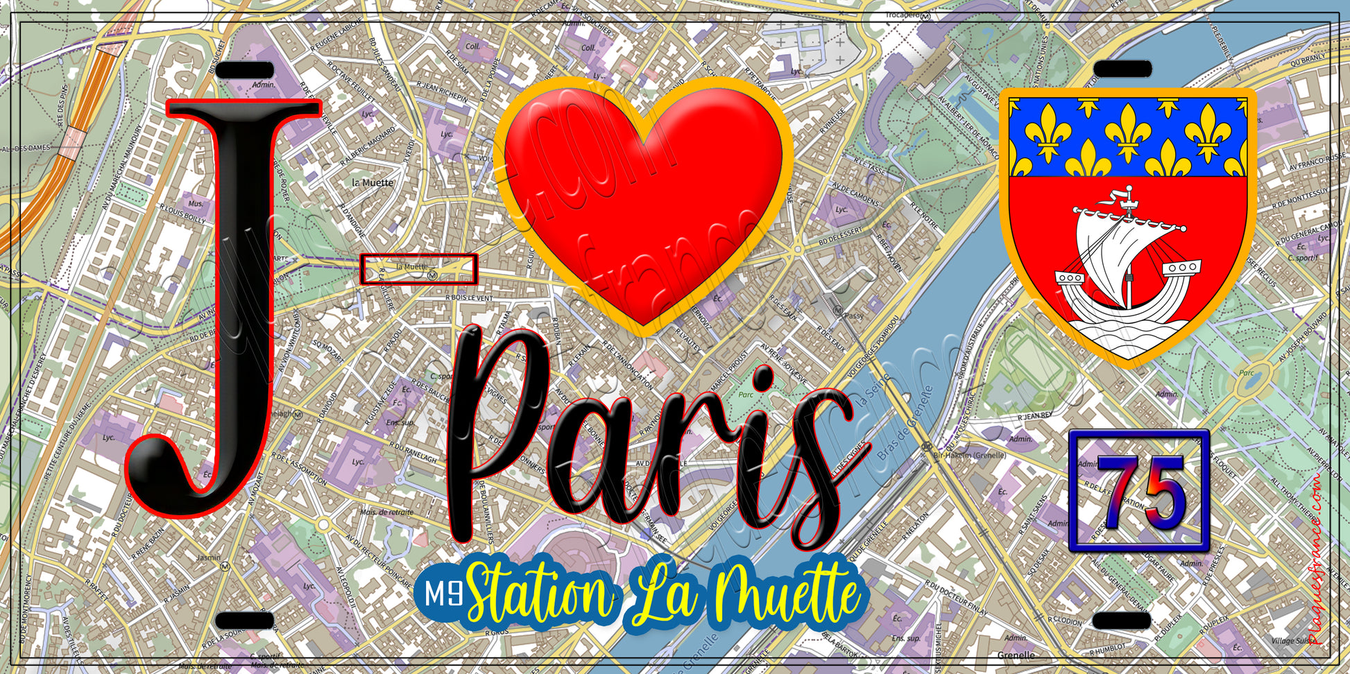Plaque métal décorative  J' ❤️ Paris : Métro Station La Muette