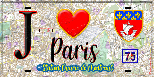 Plaque métal décorative  J' ❤️ Paris : Métro Station Mairie de Montreuil