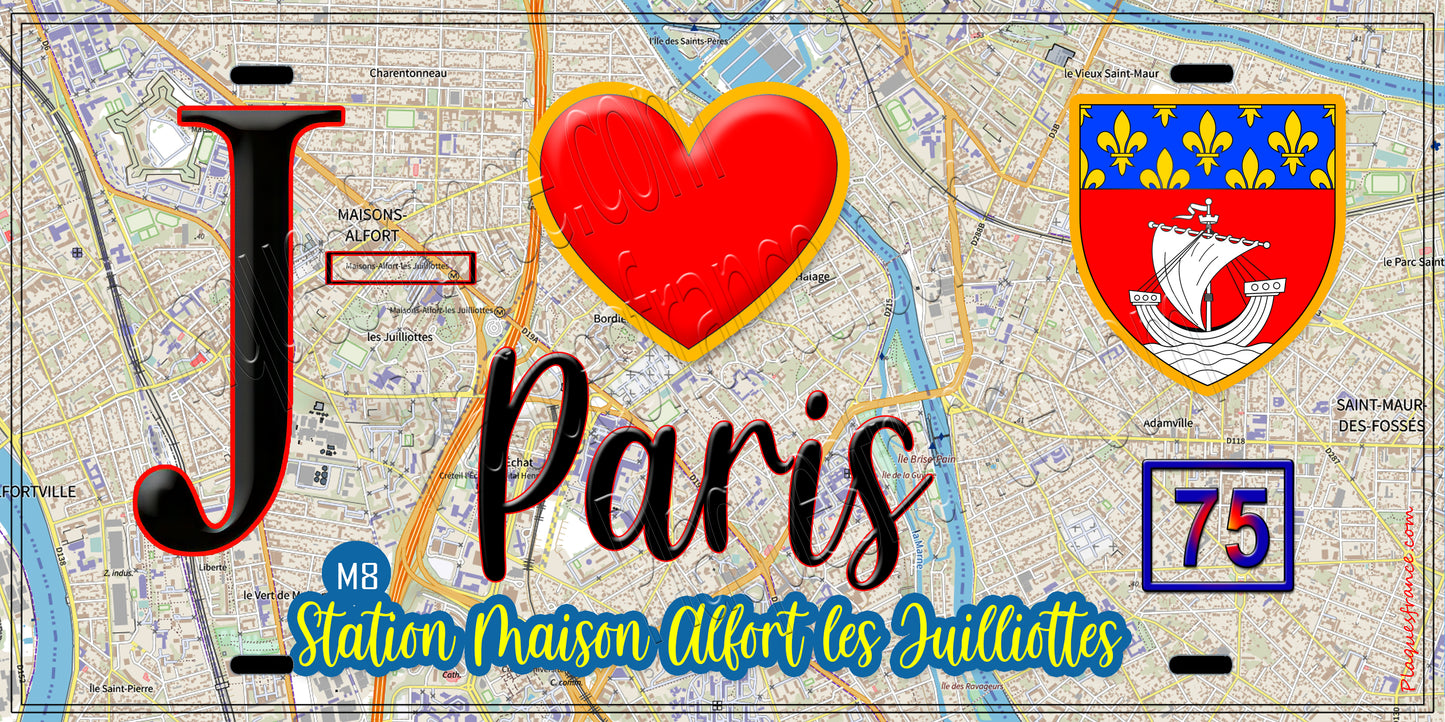Plaque métal décorative  J' ❤️ Paris : Métro Station Maison Alfort les Juilliottes