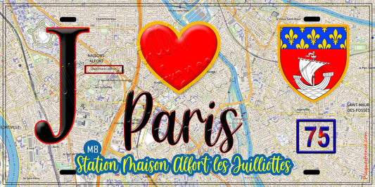 Plaque métal décorative  J' ❤️ Paris : Métro Station Maison Alfort les Juilliottes