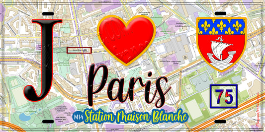 Plaque métal décorative  J' ❤️ Paris : Métro Station Maison Blanche