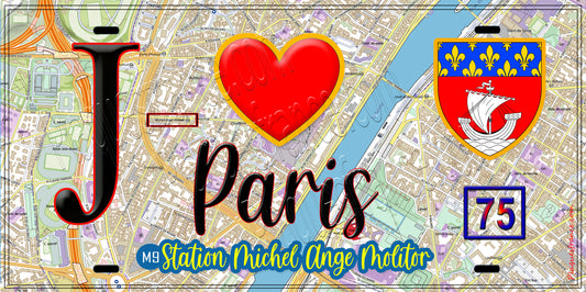 Plaque métal décorative  J' ❤️ Paris : Métro Station Michel‑Ange – Molitor