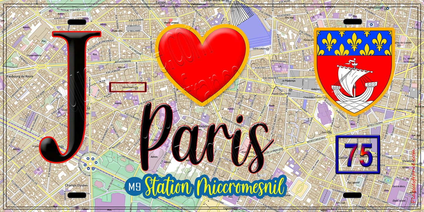 Plaque métal décorative  J' ❤️ Paris : Métro Station Miromesnil