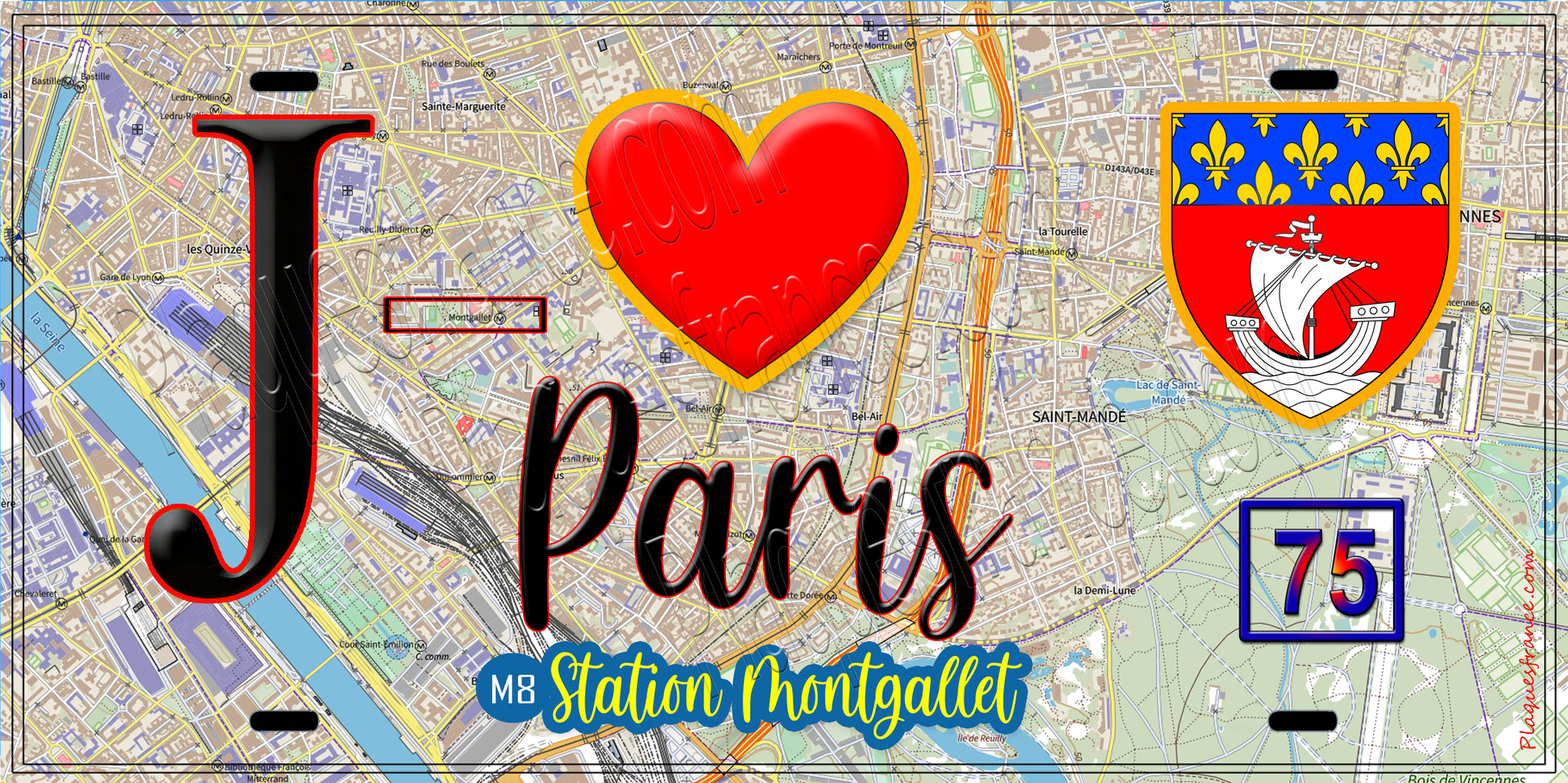 Plaque métal décorative  J' ❤️ Paris : Métro Station Montgallet