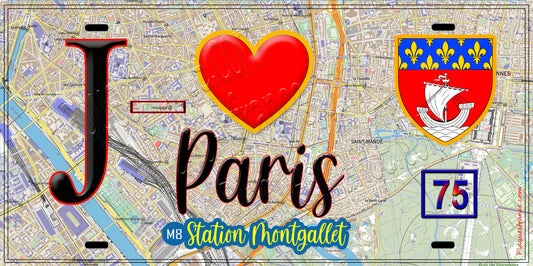 Plaque métal décorative  J' ❤️ Paris : Métro Station Montgallet