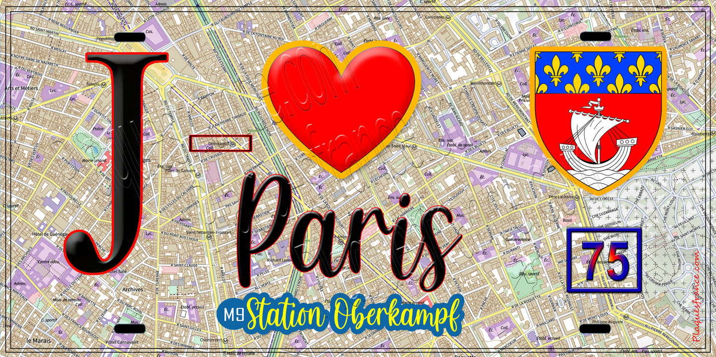 Plaque métal décorative  J' ❤️ Paris : Métro Station Oberkampf