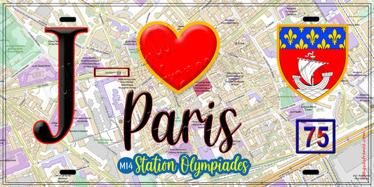 Plaque métal décorative  J' ❤️ Paris : Métro Station Olympiades