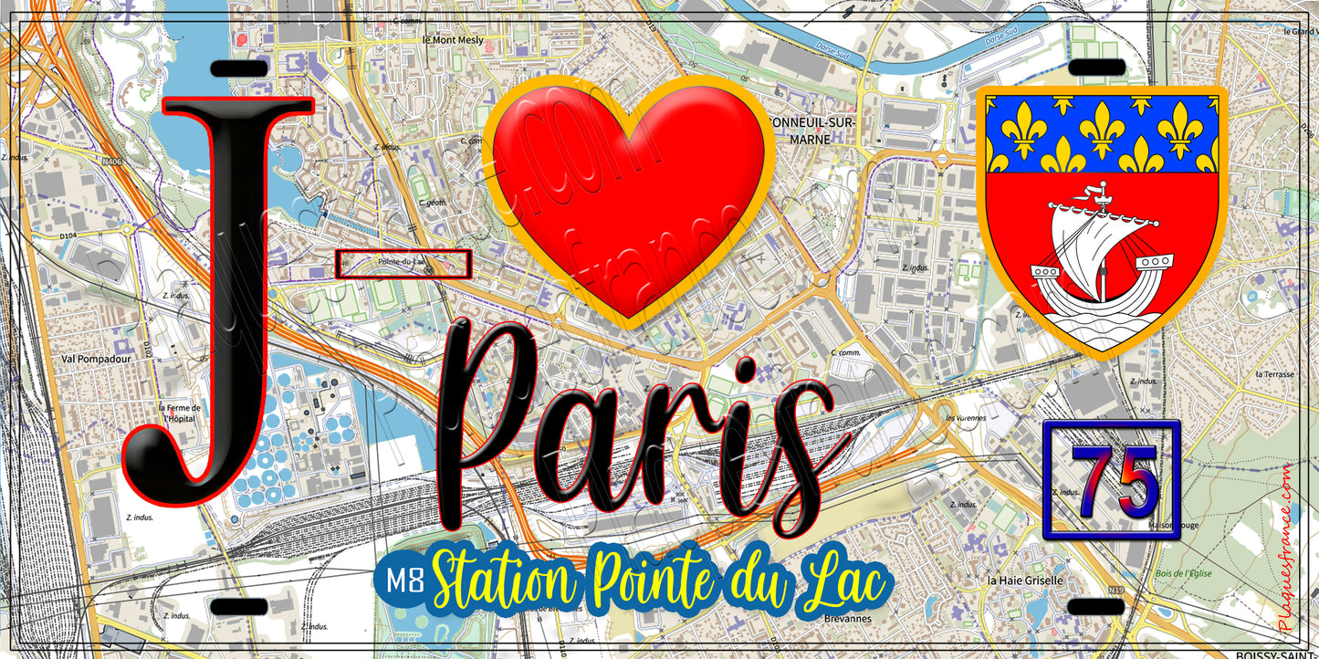 Plaque métal décorative  J' ❤️ Paris : Métro Station Pointe du Lac