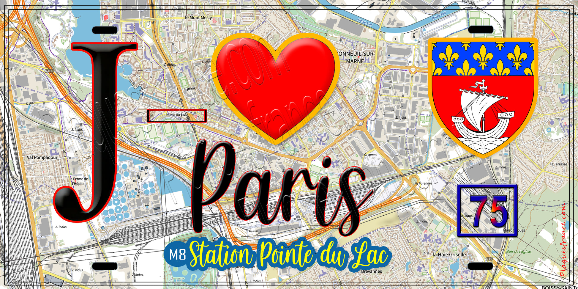 Plaque métal décorative  J' ❤️ Paris : Métro Station Pointe du Lac
