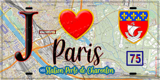 Plaque métal décorative  J' ❤️ Paris : Métro Station Porte de Charenton