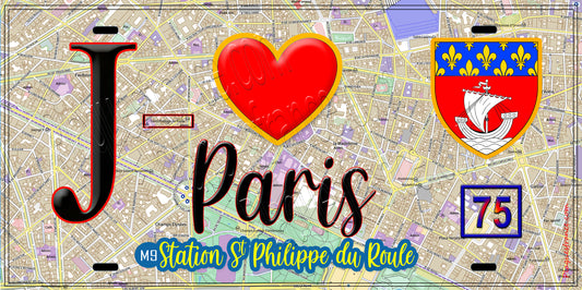 Plaque métal décorative  J' ❤️ Paris : Métro Station Saint‑Philippe du Roule