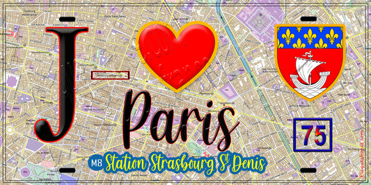 Plaque métal décorative  J' ❤️ Paris : Métro Station Strasbourg Saint Denis