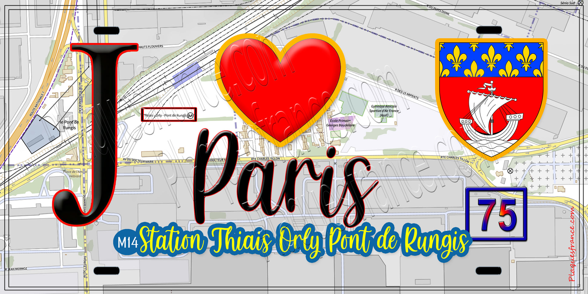 Plaque métal décorative  J' ❤️ Paris : Métro Station Thiais – Orly