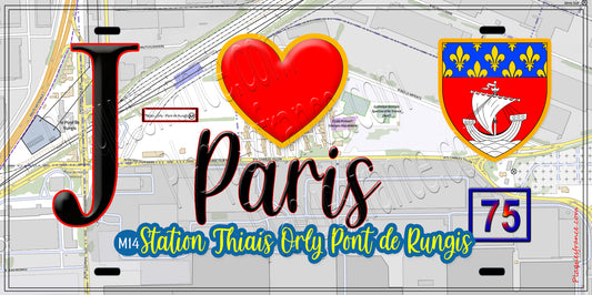 Plaque métal décorative  J' ❤️ Paris : Métro Station Thiais – Orly