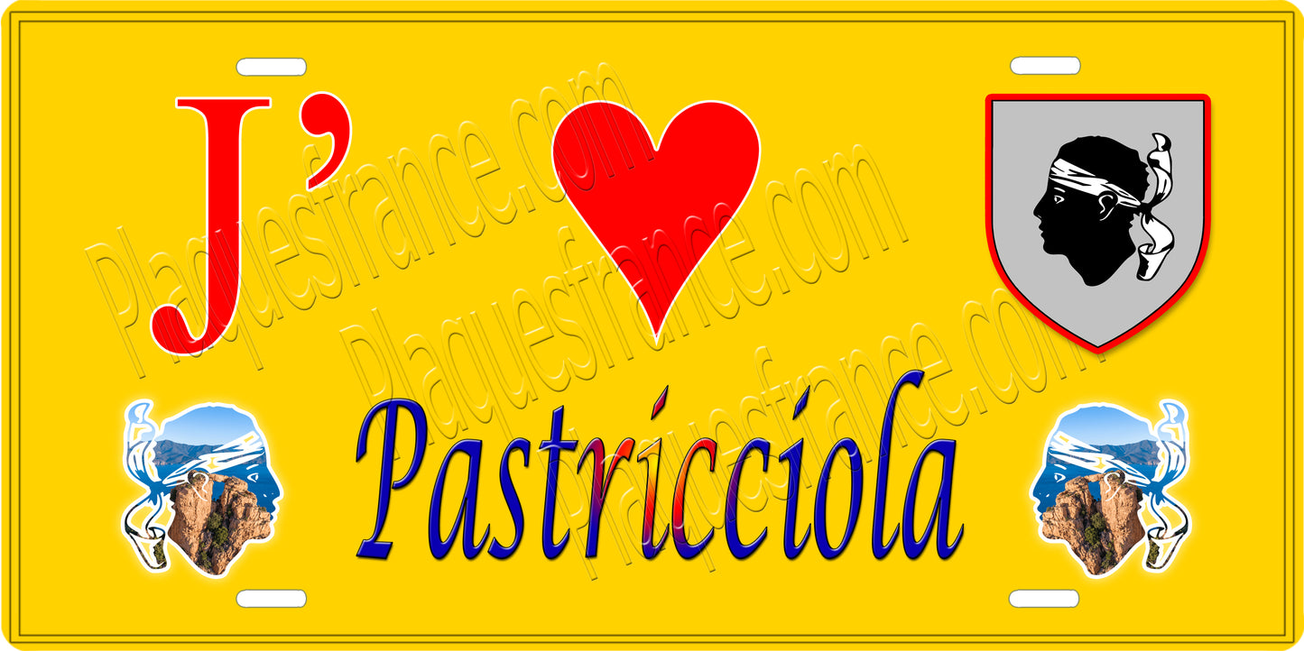 Plaque métal décorative 15 x 30 cm jaune J' ❤️ Pastricciola Canton de Sevi-Sorru-Cinarca Corse du Sud