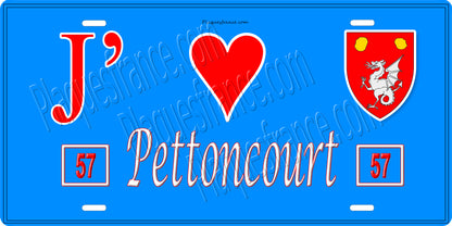 Plaque métal décorative 15 x 30 cm fond bleu 57 J' ❤️Pettoncourt, canton du Saulnois Moselle 57