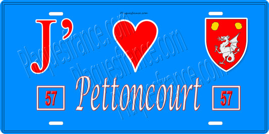 Plaque métal décorative 15 x 30 cm fond bleu 57 J' ❤️Pettoncourt, canton du Saulnois Moselle 57