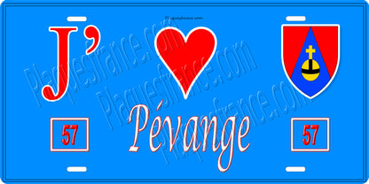 Plaque métal décorative 15 x 30 cm fond bleu 57 J' ❤️Pevange, canton du Saulnois Moselle 57