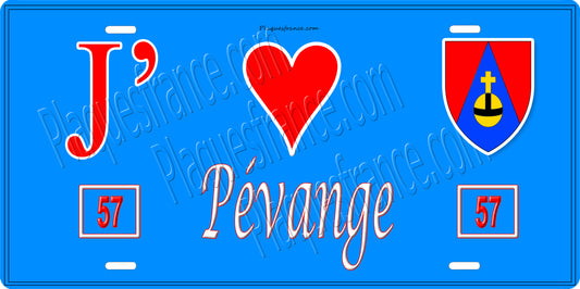 Plaque métal décorative 15 x 30 cm fond bleu 57 J' ❤️Pevange, canton du Saulnois Moselle 57
