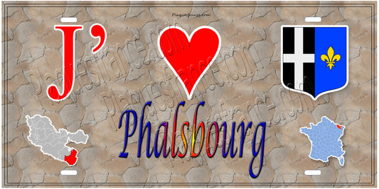 Plaque métal décorative 15 x 30 cm fond  mur antique carte J' ❤️Phalsbourg, canton Phalsbourg  57