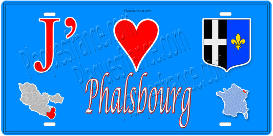Plaque métal décorative 15 x 30 cm fond  mur bleu carte J' ❤️Phalsbourg, canton Phalsbourg  57