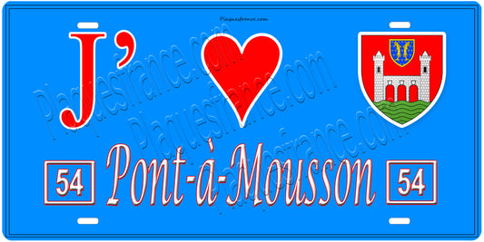 Plaque métal décorative, J' ❤️Pont à Mousson, Meurthe et Moselle, fond  mur bleu 54