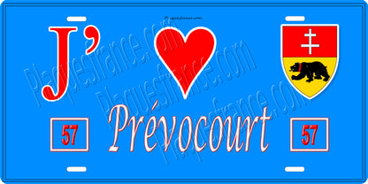 Plaque métal décorative 15 x 30 cm fond bleu 57 J' ❤️Prévocourt, canton du Saulnois Moselle 57