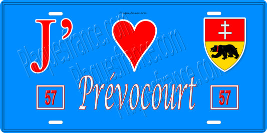 Plaque métal décorative 15 x 30 cm fond bleu 57 J' ❤️Prévocourt, canton du Saulnois Moselle 57