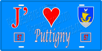 Plaque métal décorative 15 x 30 cm fond bleu 57 J' ❤️Puttigny, canton du Saulnois Moselle 57