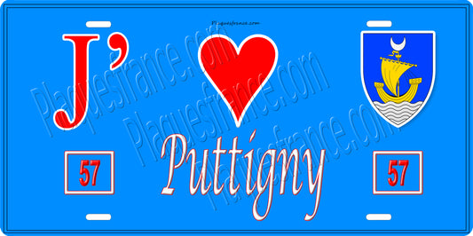 Plaque métal décorative 15 x 30 cm fond bleu 57 J' ❤️Puttigny, canton du Saulnois Moselle 57