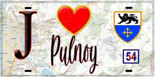Plaque métal décorative  J' ❤️ Pulnoy, Meurthe et Moselle (54)