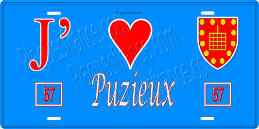 Plaque métal décorative 15 x 30 cm fond bleu 57 J' ❤️Puzieux, canton du Saulnois Moselle 57