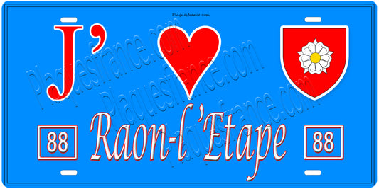 Plaque métal décorative, J' ❤️Raon-l'Étape, fond  mur bleu 88