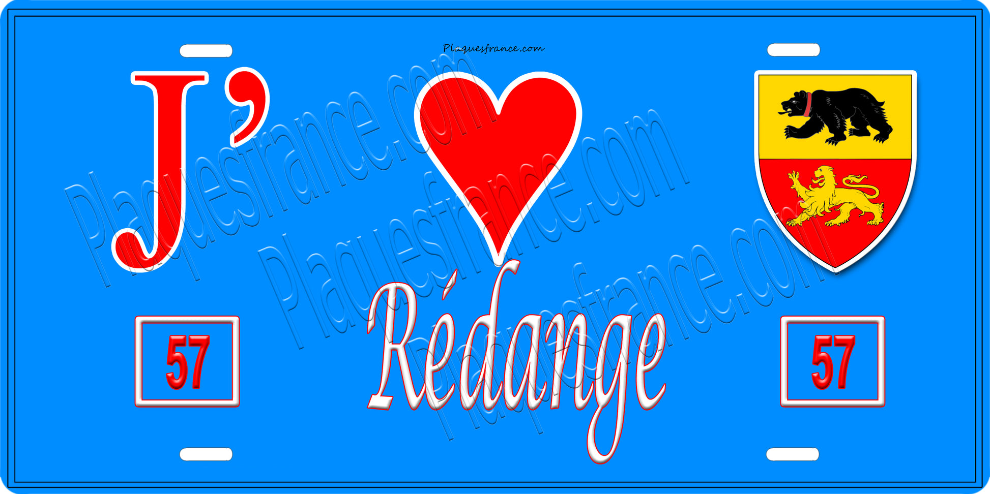 Plaque métal décorative, J' ❤️Rédange, Moselle, fond  mur bleu 57