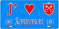 Plaque métal décorative, J' ❤️Remiremont, fond  mur bleu 88