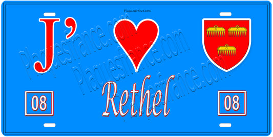 Plaque métal décorative, J' ❤️Rethel, Ardennes, fond  mur bleu 08