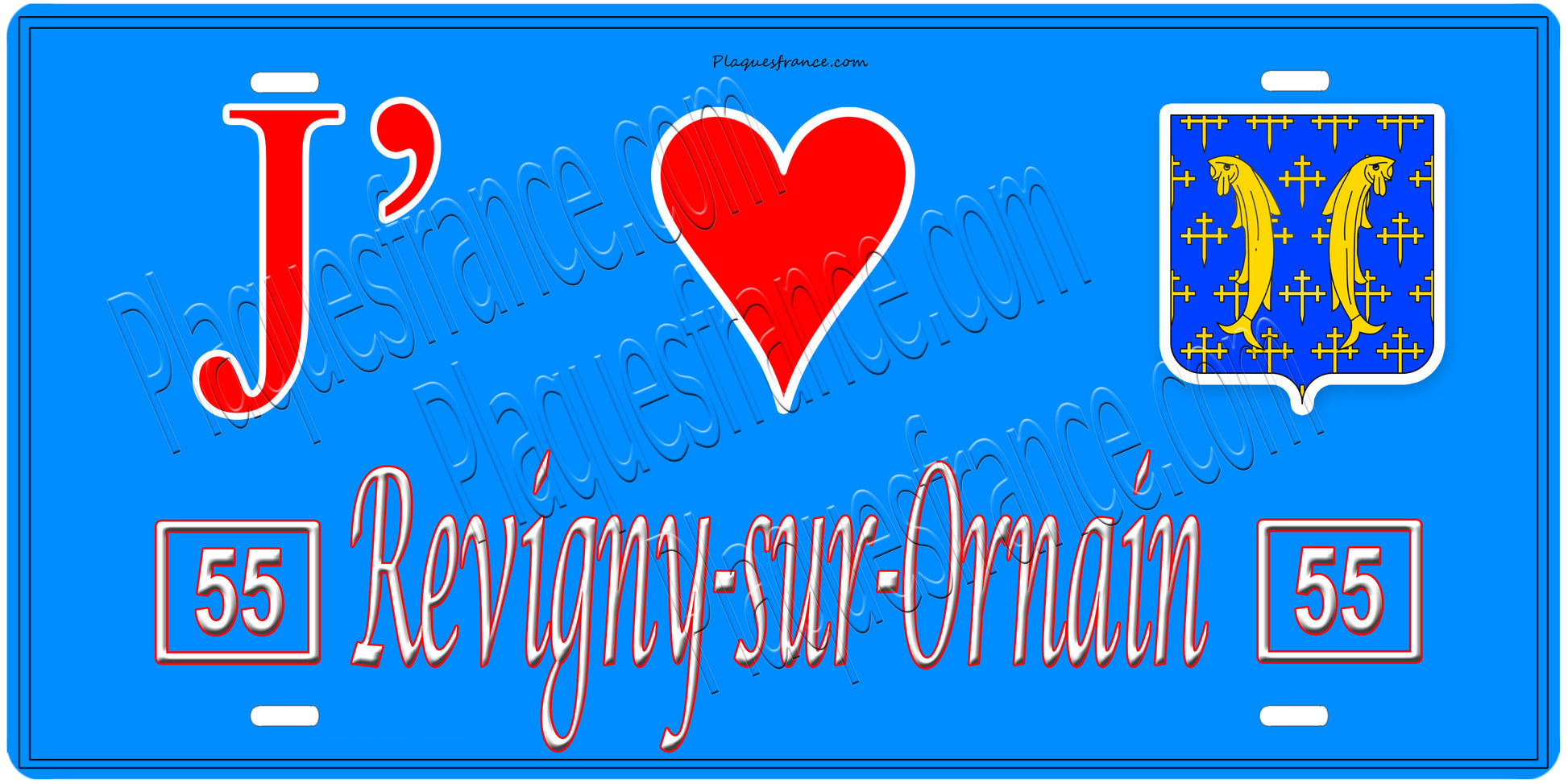 Plaque métal décorative, J' ❤️Revigny-sur-Ornain, Meuse, fond  mur bleu 55