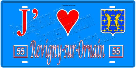 Plaque métal décorative, J' ❤️Revigny-sur-Ornain, Meuse, fond  mur bleu 55