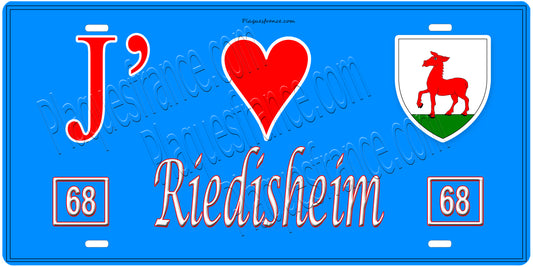 Plaque métal décorative, J' ❤️Riedisheim, Haut Rhin, fond  mur bleu 68