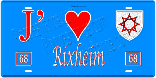 Plaque métal décorative, J' ❤️Rixheim, Haut Rhin, fond  mur bleu 68