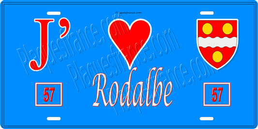 Plaque métal décorative 15 x 30 cm fond bleu 57 J' ❤️Rodalbe, canton du Saulnois Moselle 57