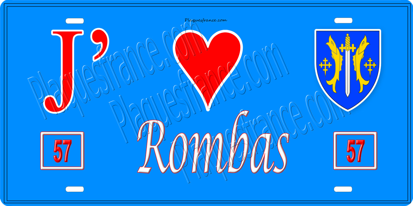 Plaque métal décorative 15 x 30 cm fond mur bleu 57 J' ❤️ Rombas, canton Rombas Moselle 57