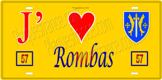 Plaque métal décorative 15 x 30 cm fond mur jaune 57 J' ❤️ Rombas, canton Rombas Moselle 57