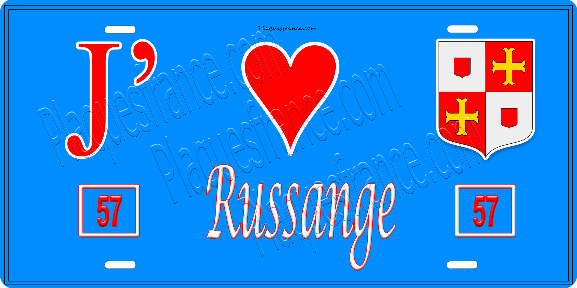 Plaque métal décorative, J' ❤️Russange, Moselle, fond  mur bleu 57