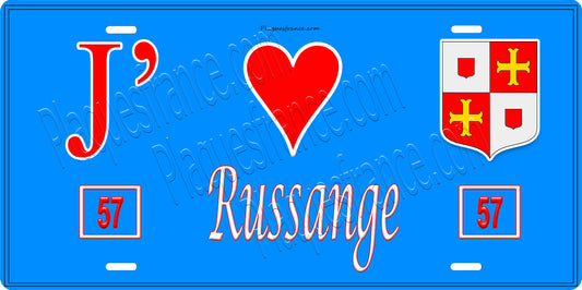 Plaque métal décorative, J' ❤️Russange, Moselle, fond  mur bleu 57