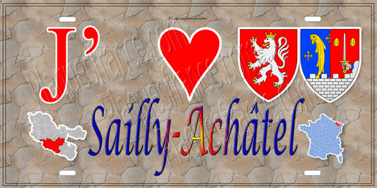 Plaque métal décorative 15 x 30 cm mur antique carte J' ❤️ Sailly-Achâtel, canton du Saulnois Moselle 57