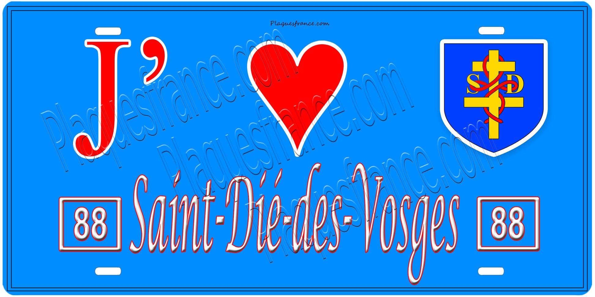 Plaque métal décorative, J' ❤️Saint-Dié-des-Vosges, fond  mur bleu 88