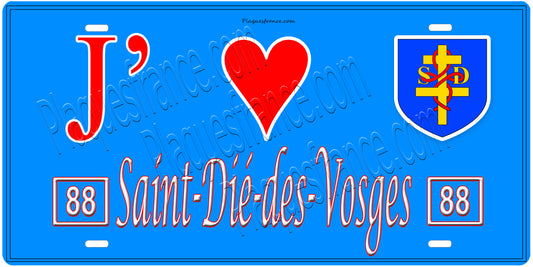 Plaque métal décorative, J' ❤️Saint-Dié-des-Vosges, fond  mur bleu 88