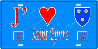 Plaque métal décorative 15 x 30 cm fond bleu 57 J' ❤️Saint Epvre , canton du Saulnois Moselle 57